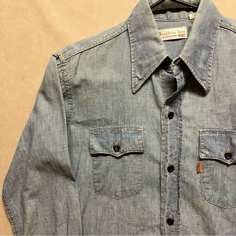 Vintage 70s Levis For Gals Orange Tab Chambray Shirt Women's Dagger Collar